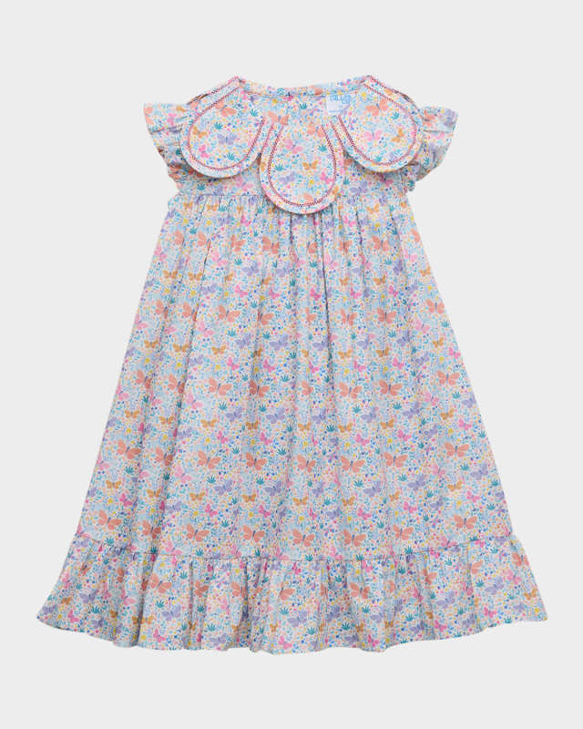 Girl's Butterfly-Printed Petal Collared Dress, Size 2-5
